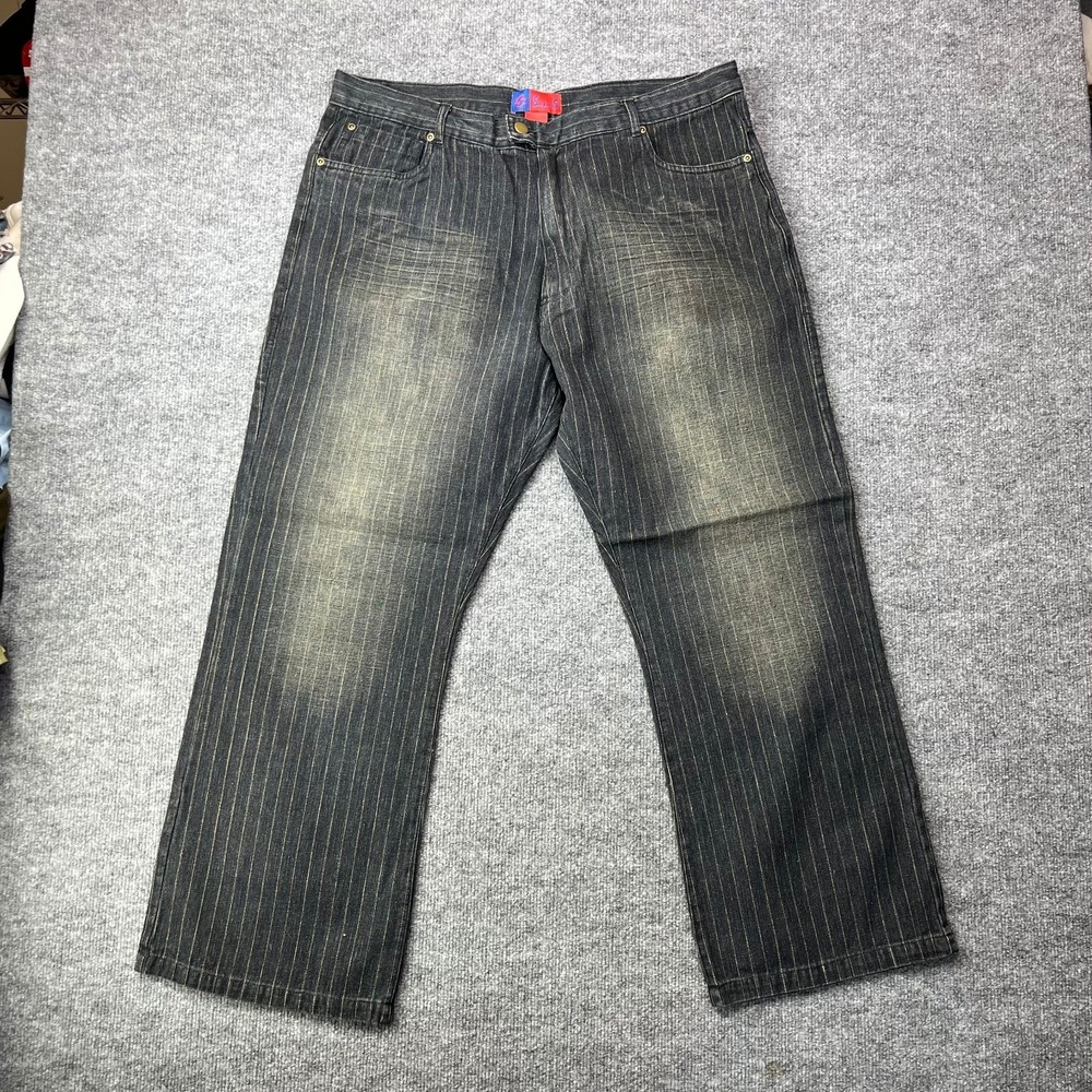 VTG Super S Jeans Men's Hickory Pinstripe Denim Pockets Straight Zip Fly - 37X30